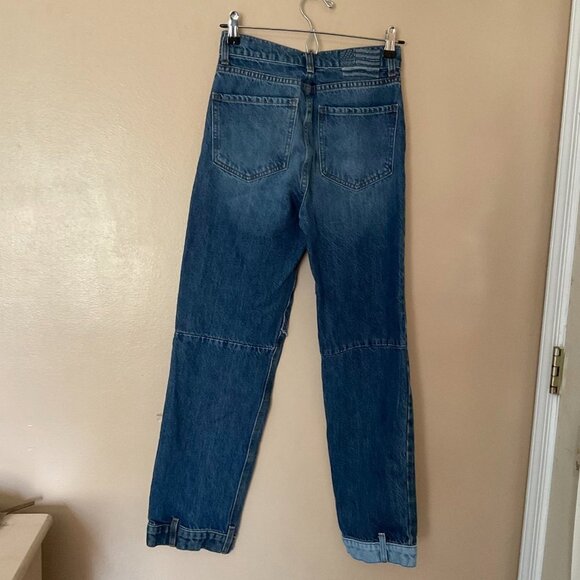 Revice Denim Patchwork Jeans Frayed Hem Straight Leg Size 24 Blue - Picture 4 of 4